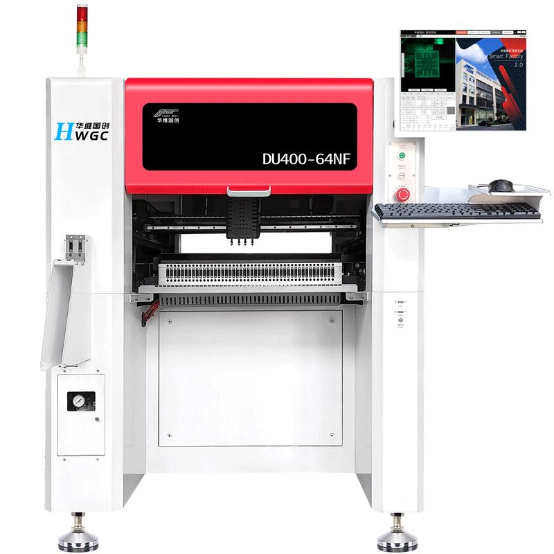 HW-DU400 universal 4-head pick and place machine with Intel processor and 64 feeders for medium-high volume