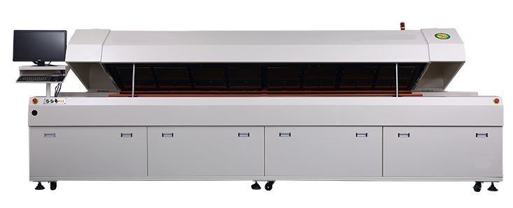 HW-R816 8-zone reflow oven with 3140mm heating length and 450mm mesh belt for large-scale lead-free production